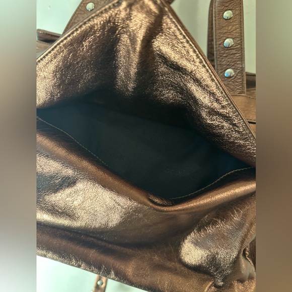 BOTKIER Bronze Metallic “Trigger” Leather Shoulder Gold Hardware Satchel Handbag - Picture 6 of 11